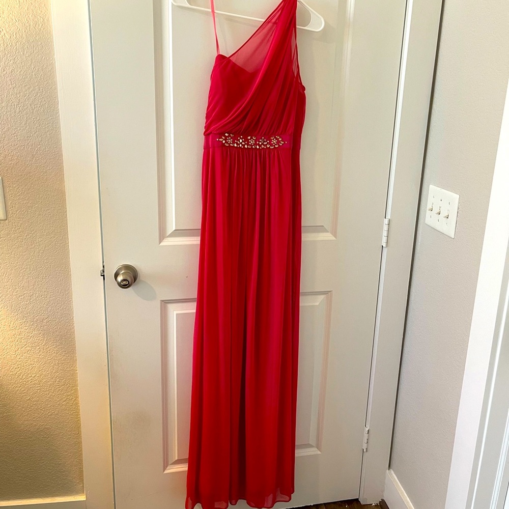 Adrianna Papell one shoulder coral bridesmaid dress. Size 8